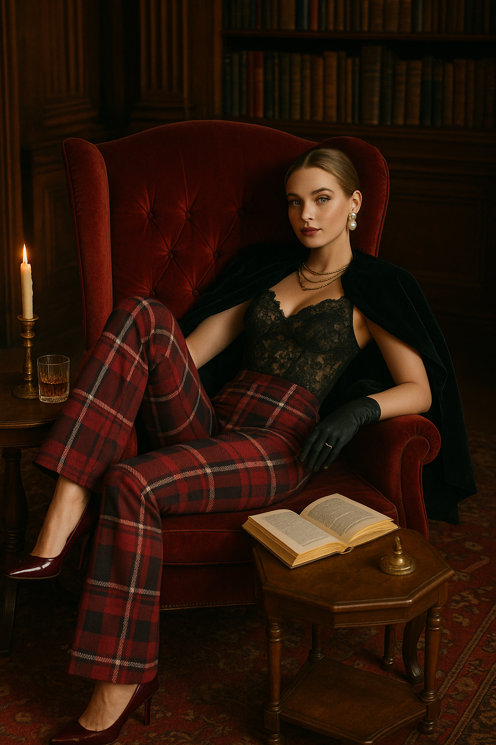 Heritage inspired Drumlanrig tartan flare trousers