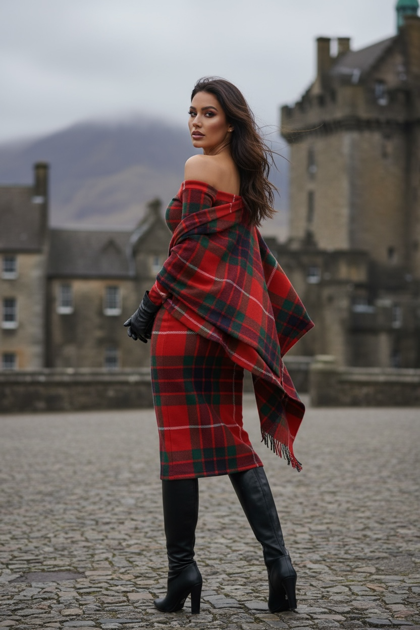 Heritage plaid women’s midi dress with Fraser tartan design
