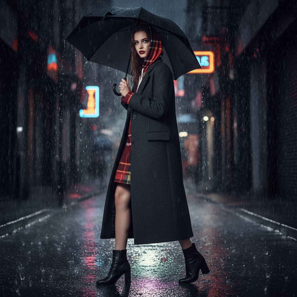 Scottish tartan hoodie dress model shot - Highland heritage fashion winter wear"