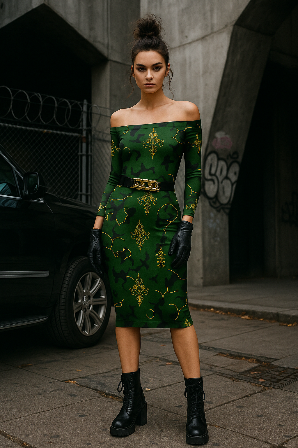 Royal green baroque style party dress for formal occasions