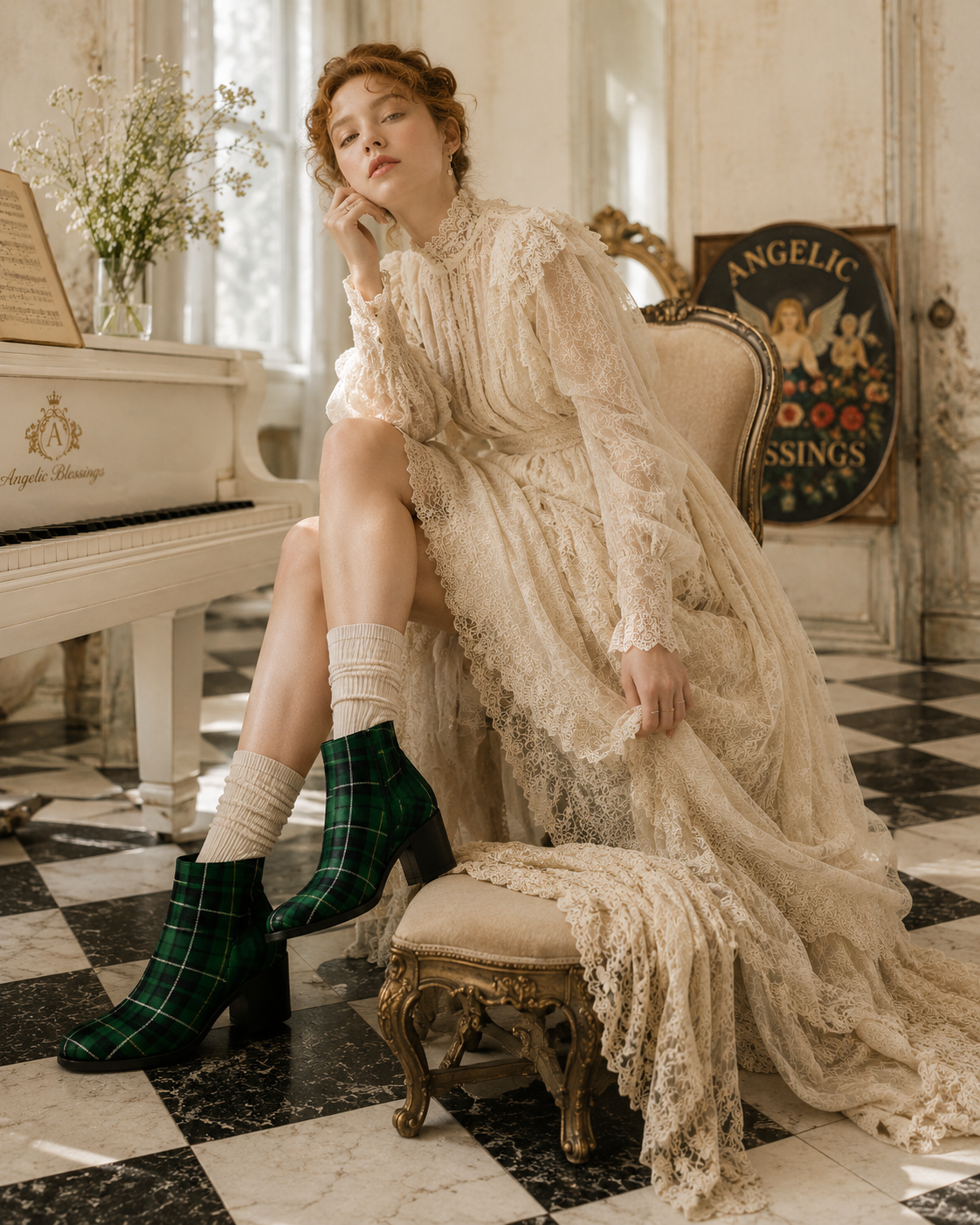 Emerald Green Tartan Ankle Boots Women - Elegant Heritage Style