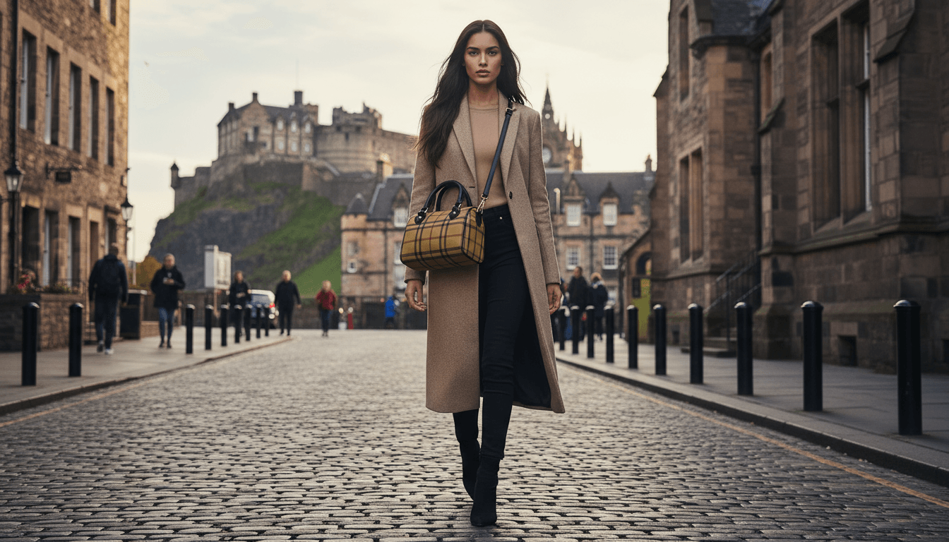 Scottish plaid handbag with roses – luxury fashion accessory