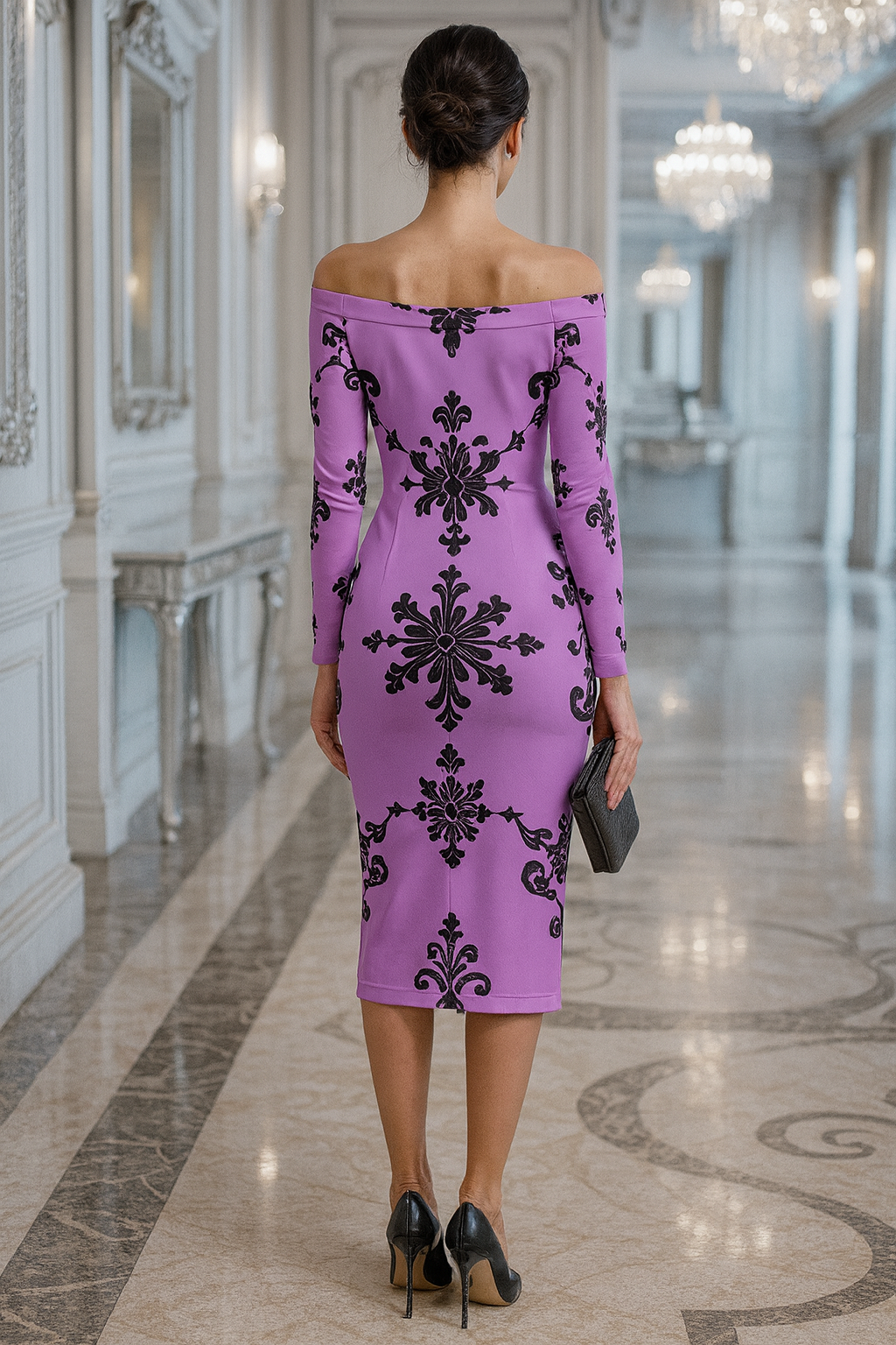 Victorian style violet bodycon dress – elegant evening wear