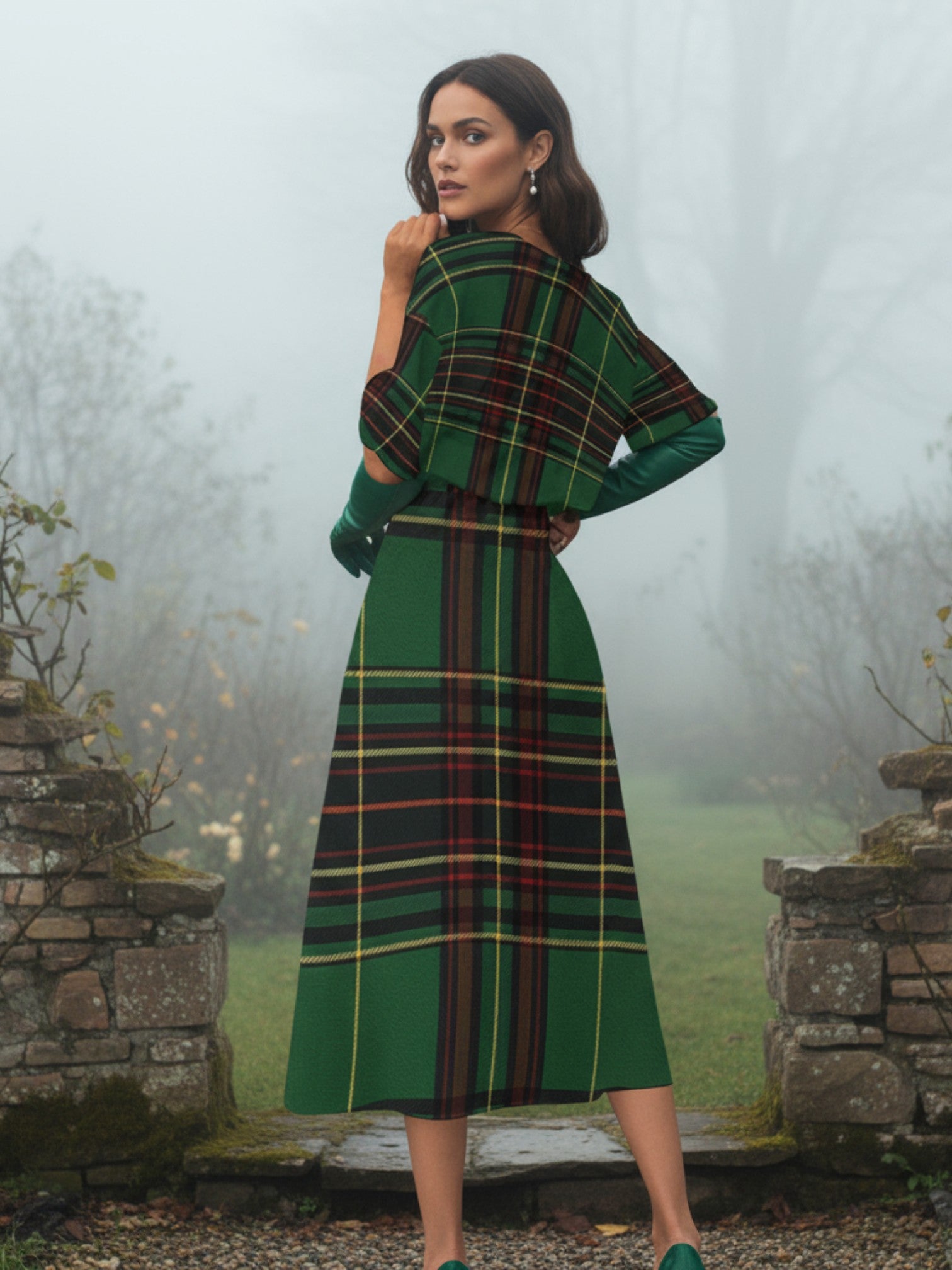 Cramond Tartan Short Sleeve Midi Dress Scottish herritage Dress by Angelic Blessings Shop in green plaid pattern