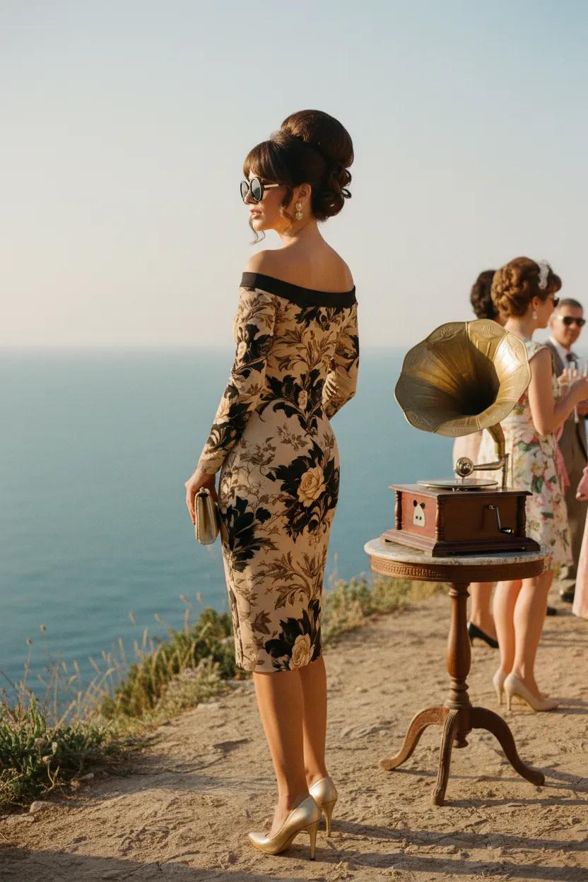Cinematic Baroque Off Shoulder Midi Dress S-6XL Elegant Evening Outfit Stunning Look