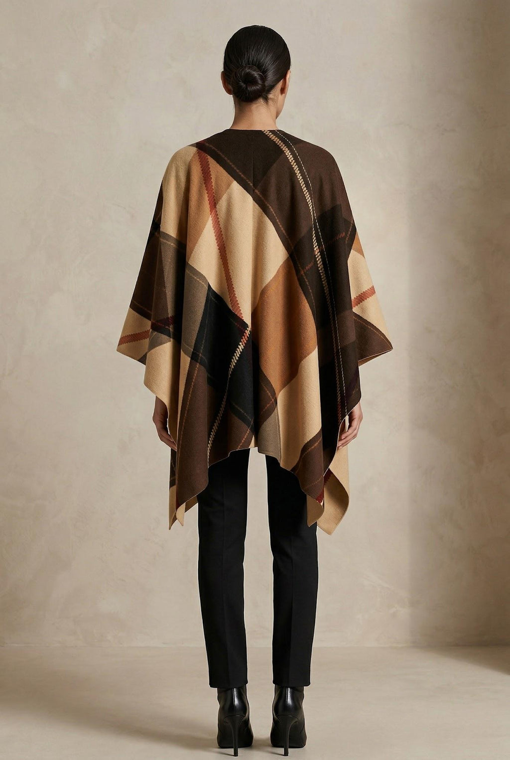 Tartan Shawl Elegant Evening Outfit Classic Brown Plaid Design