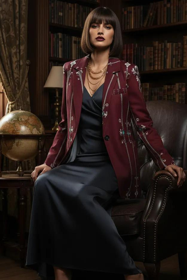 Women's Blazer Clothing Elegant Evening Outfit with Floral Embroidery and Stylish Fit