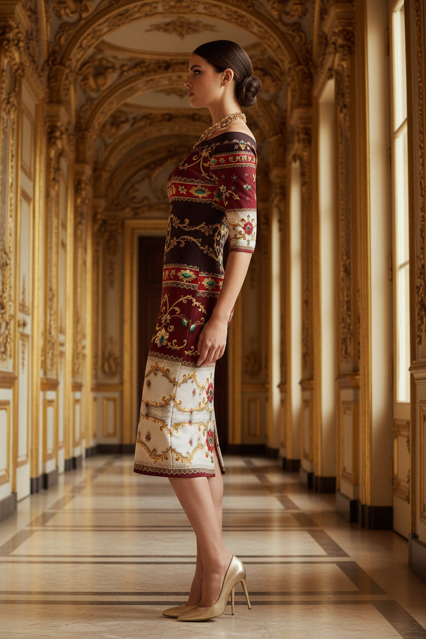 Bodycon Dress Elegant Evening Outfit with Detailed Pattern and Fitted Silhouette