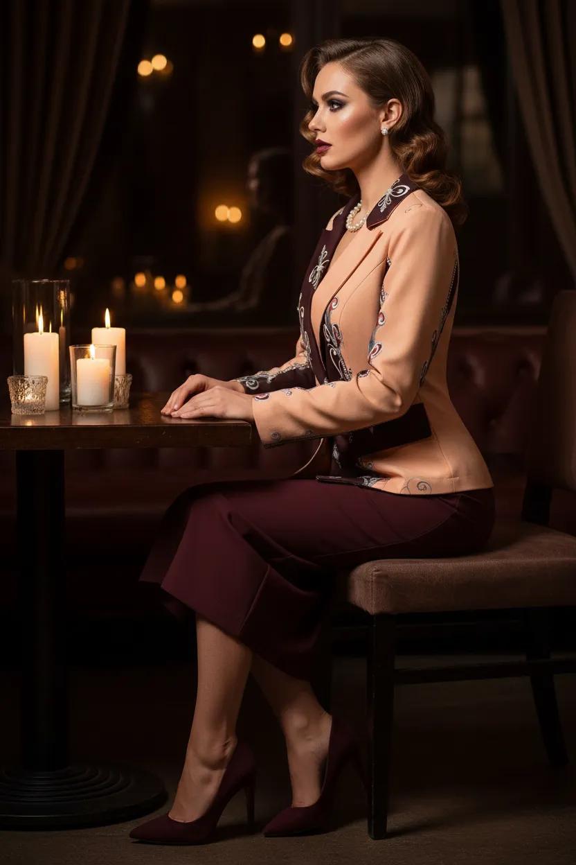 Burgundy Pale Rose Baroque women's blazer clothing elegant evening outfit with detailed embroidery
