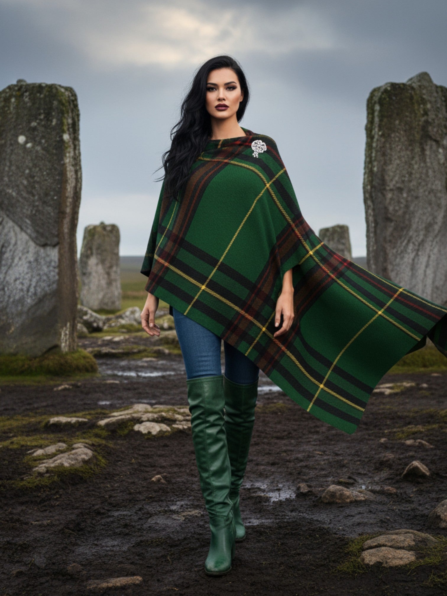 Cramond Tartan – All-Season Soft Touch Ruana Shawl | Lightweight Plaid Wrap | 155x134.5cm - Angelic Blessings