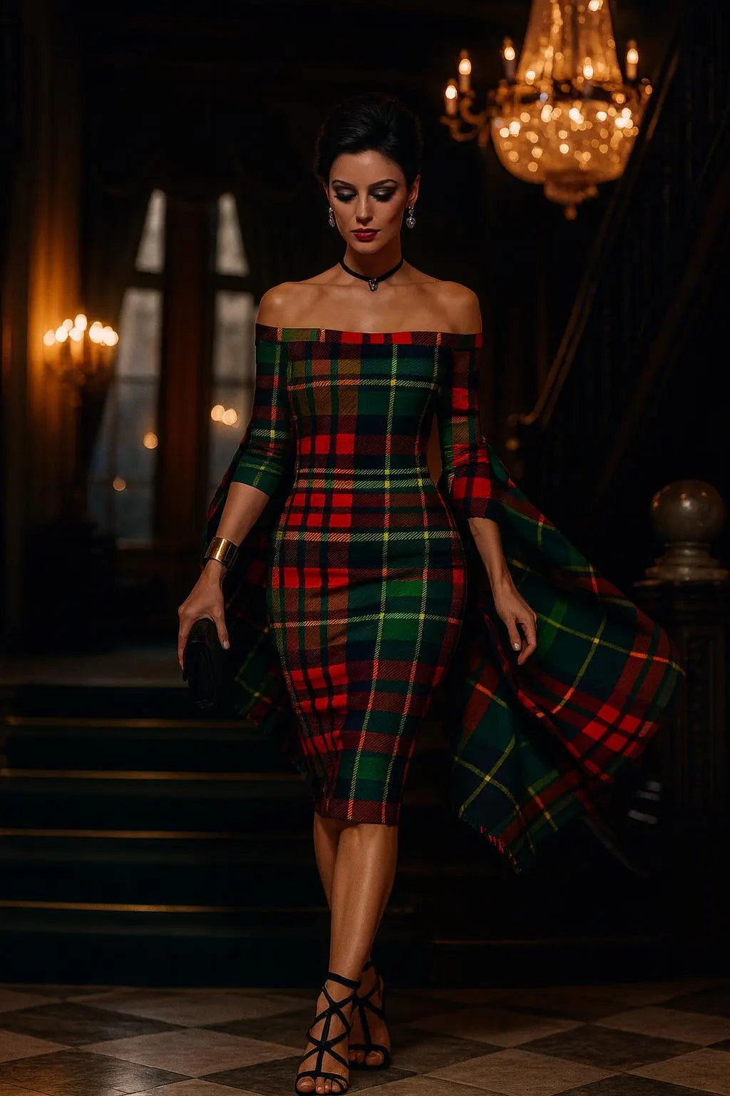 Highland inspired bodycon dress – long sleeve plaid pattern