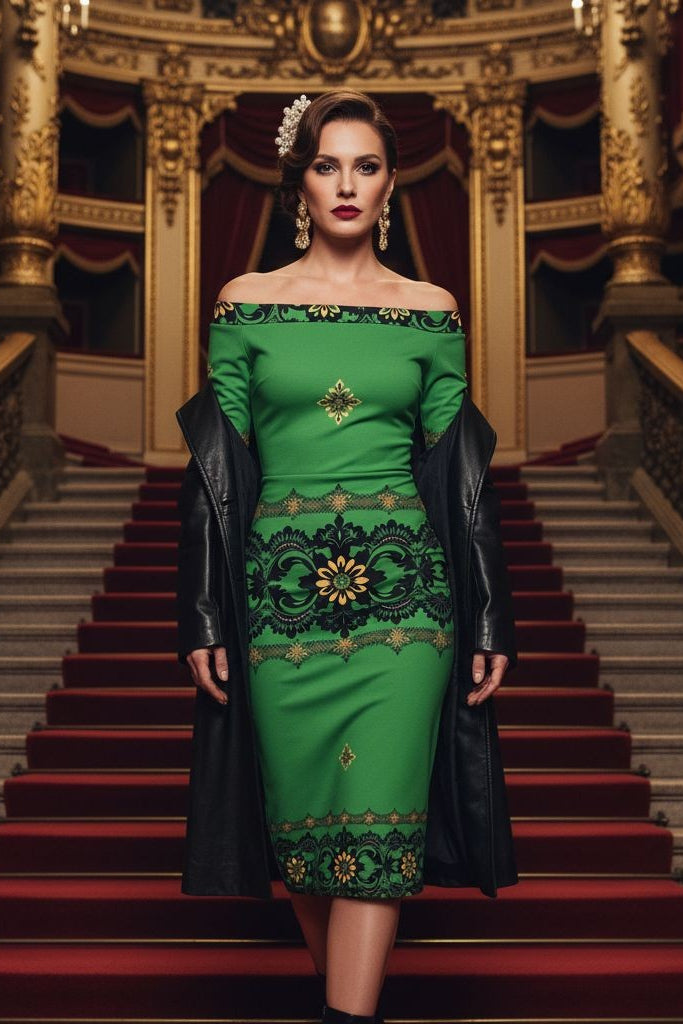 Emerald Braemar Women’s Off-The-Shoulder Long Sleeve Midi Bodycon Dress (XS–6XL) - Angelic Blessings