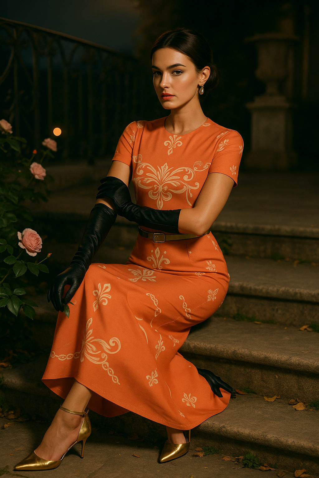 Elegant office midi dress in pastel orange