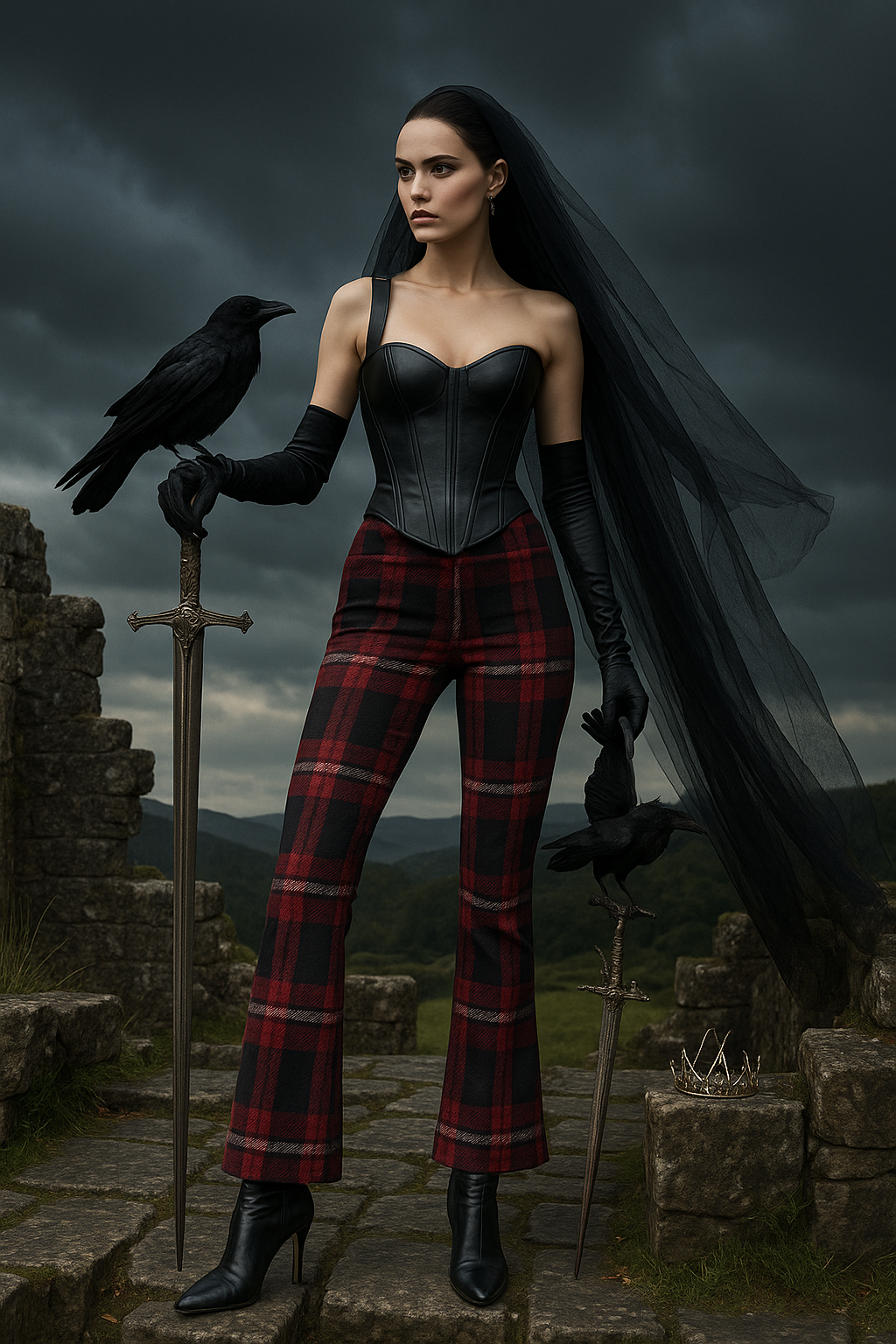 Elegant office plaid pants with classic tartan pattern