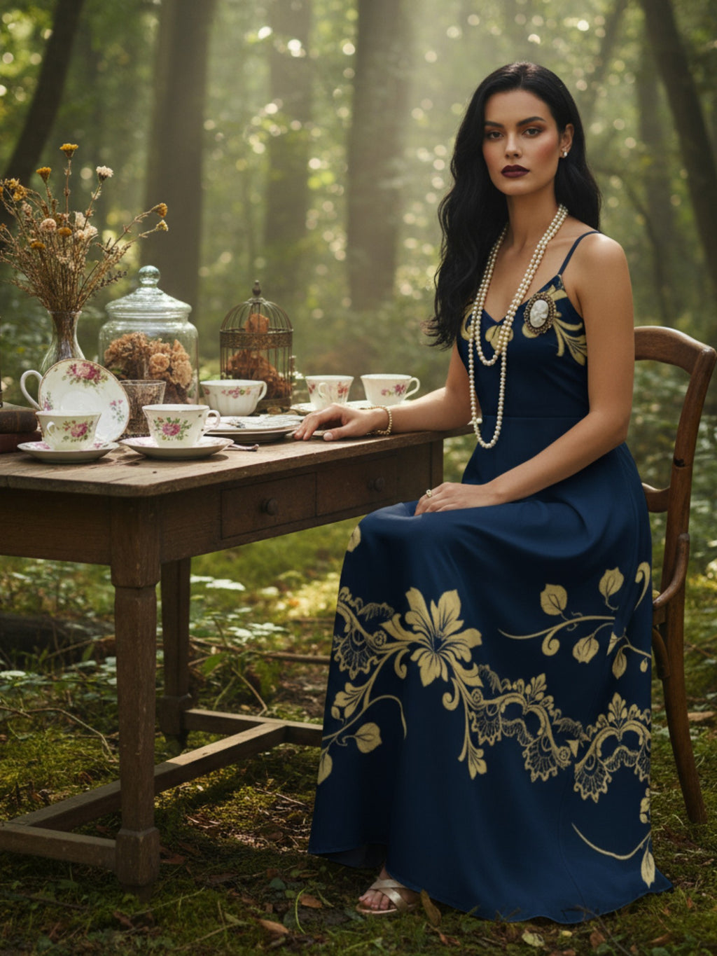 Elegant royal blue maxi dress with delicate spaghetti straps