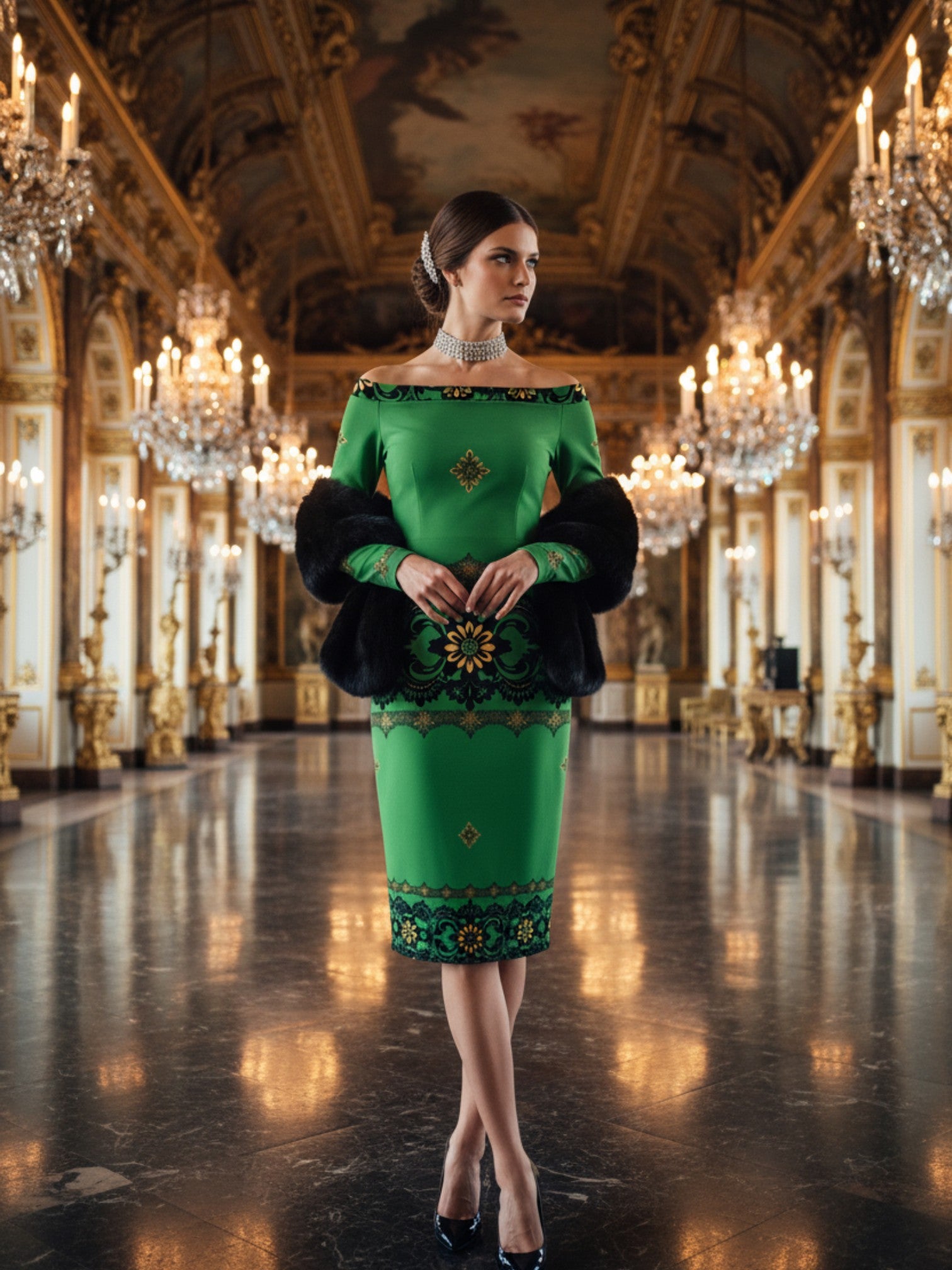 Emerald Braemar Women’s Off-The-Shoulder Long Sleeve Midi Bodycon Dress (XS–6XL) - Angelic Blessings