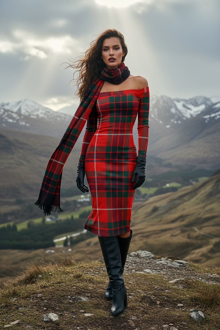 Highland plaid bodycon dress in Fraser tartan pattern