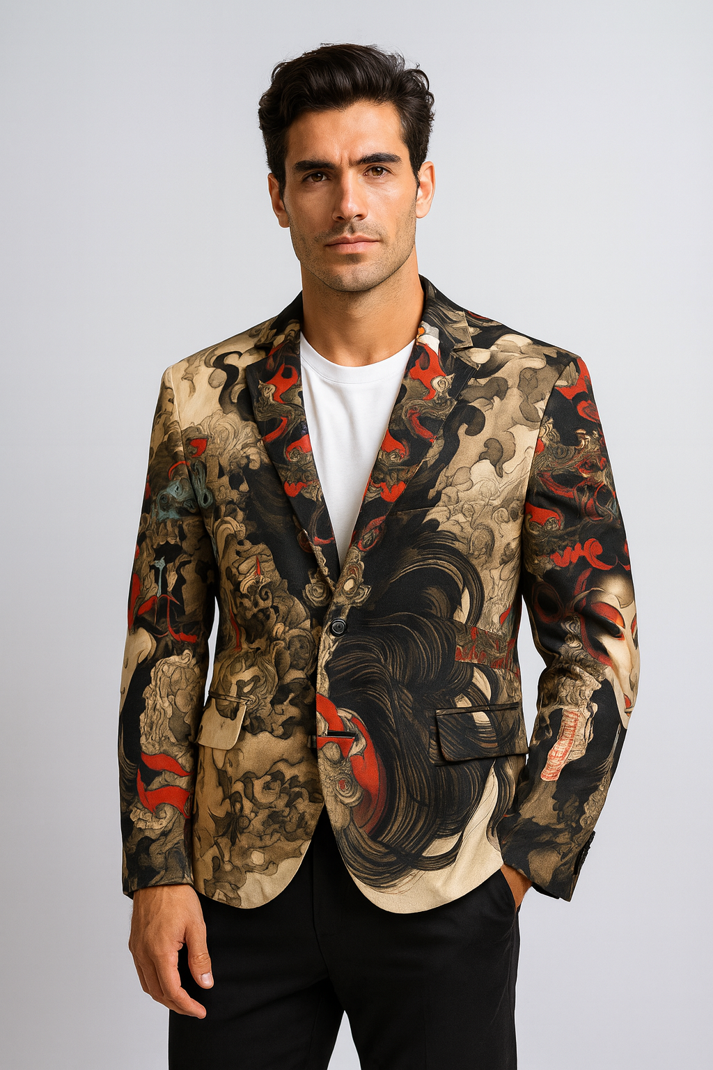 Imperial Oni Ink Art Blazer Clothing Mens Elegant Artistic Evening Outfit