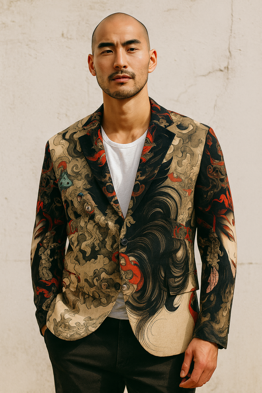 Imperial Oni Ink Art Blazer Clothing Mens Elegant Evening Outfit with Artistic Tailoring