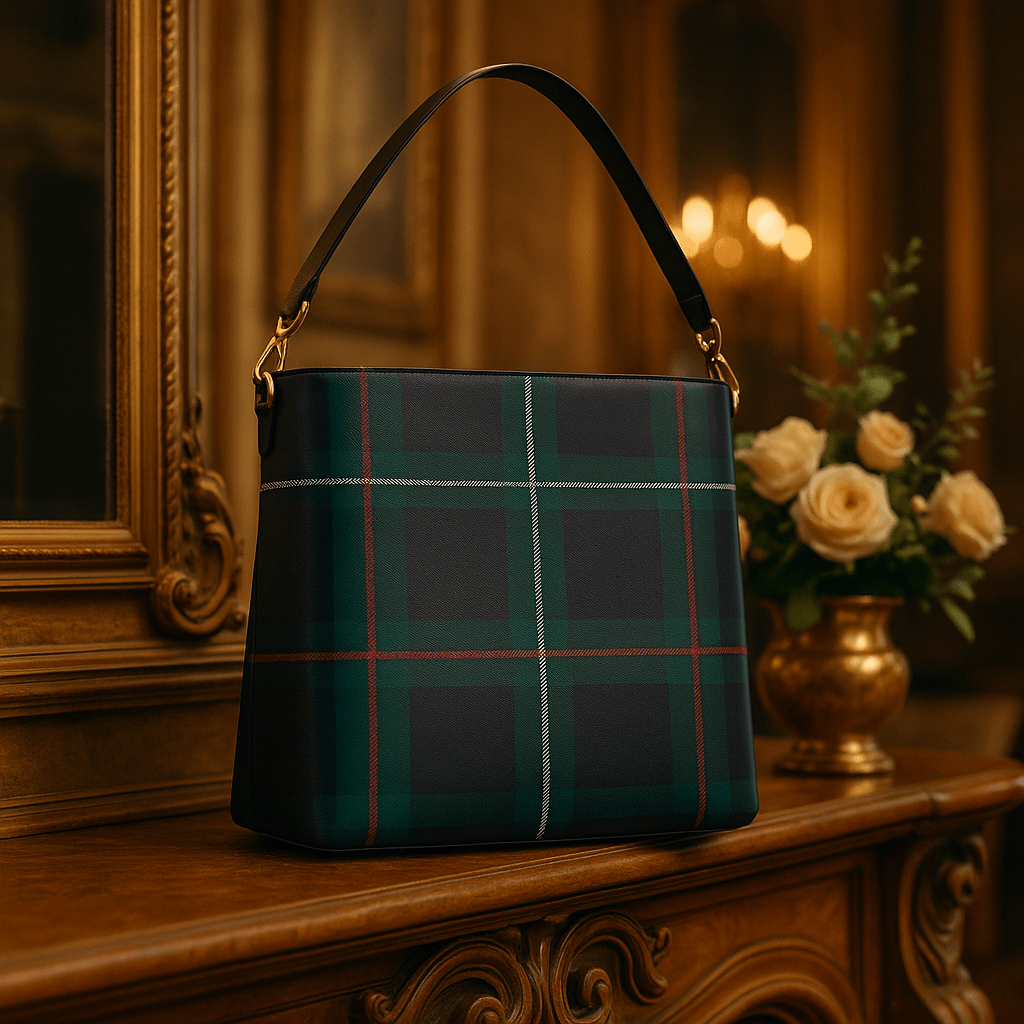 Kintail tartan bucket handbag with green and red plaid design from Angelic Blessings Shop