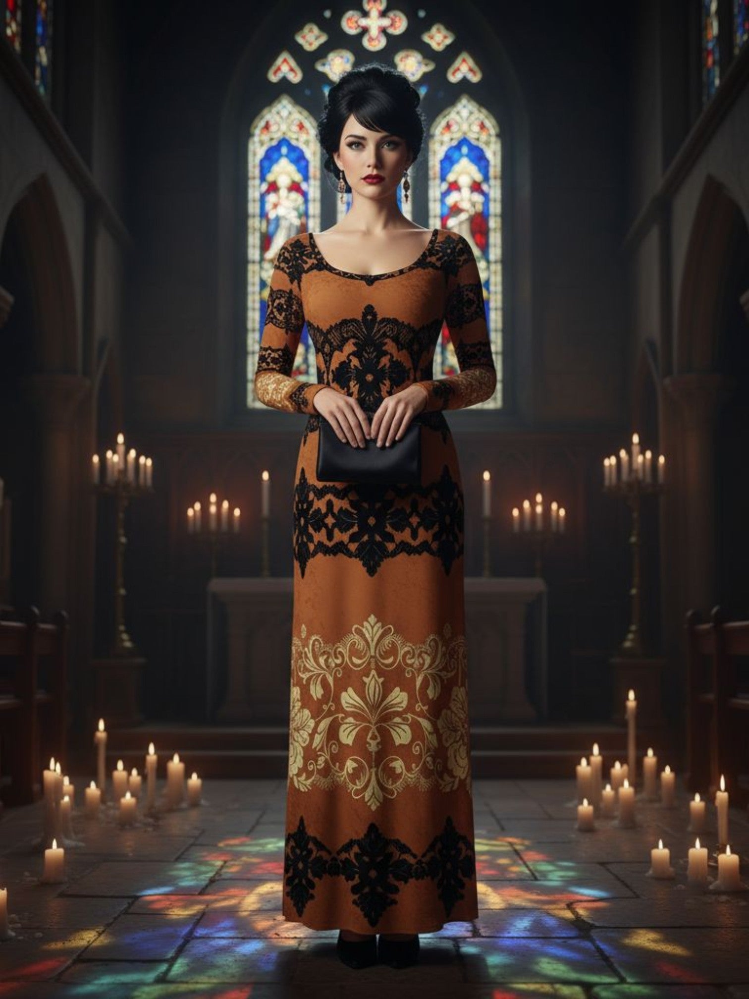 Kira Brown Baroquet Womens  Velvet Shine Maxi Dress-XS-6XL - Angelic Blessings