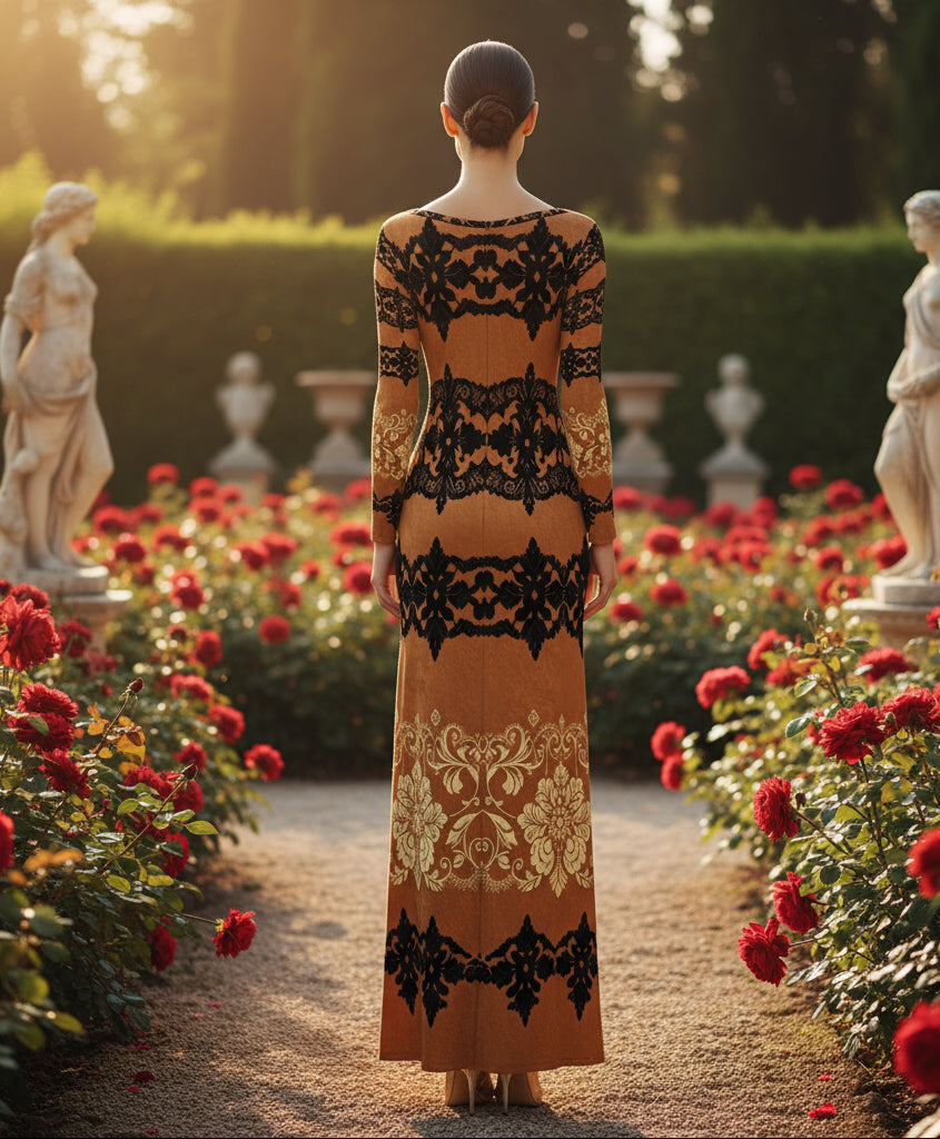 Kira Brown Baroquet Womens  Velvet Shine Maxi Dress-XS-6XL - Angelic Blessings