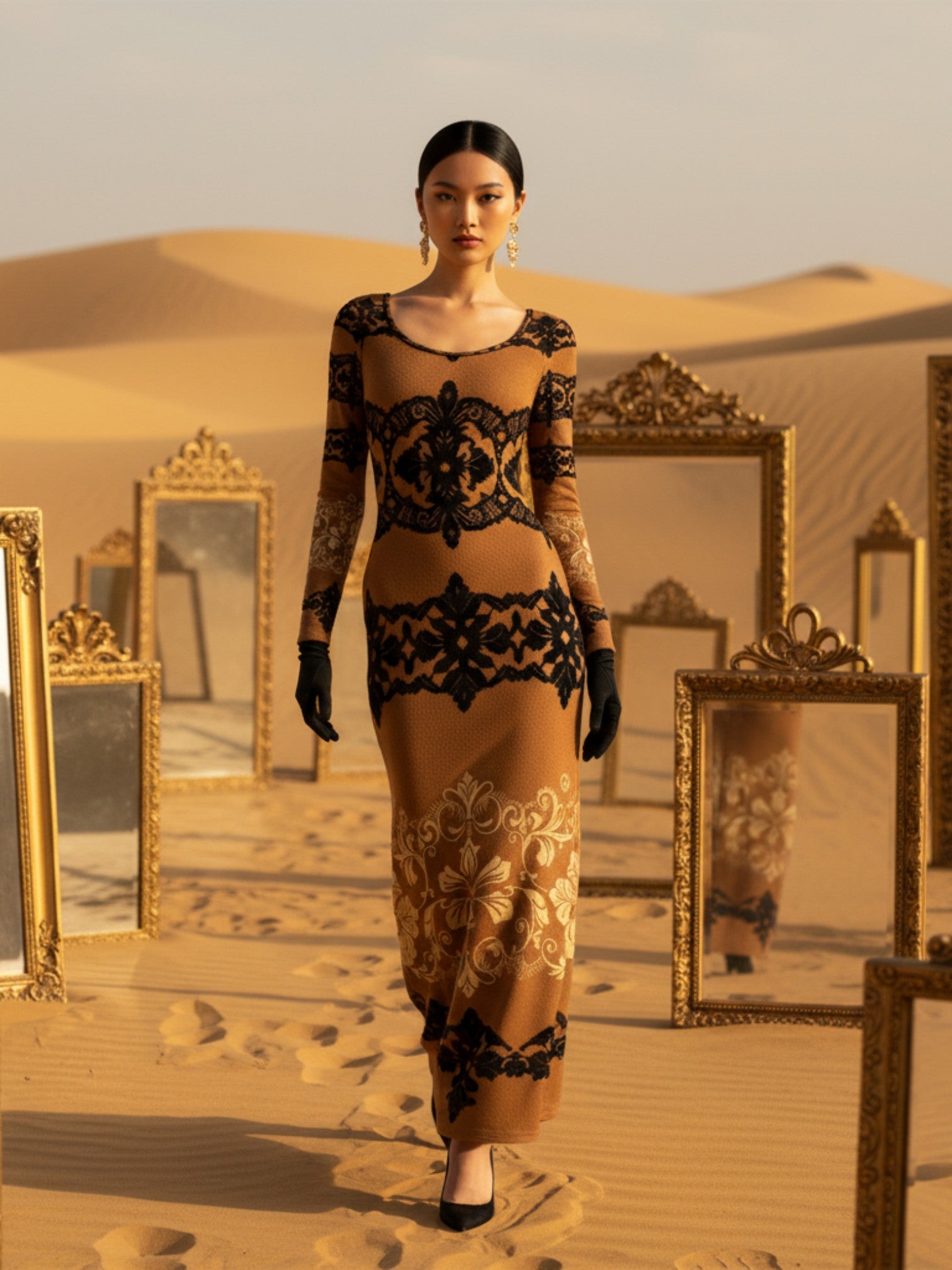 Kira Brown Baroquet Womens  Velvet Shine Maxi Dress-XS-6XL - Angelic Blessings