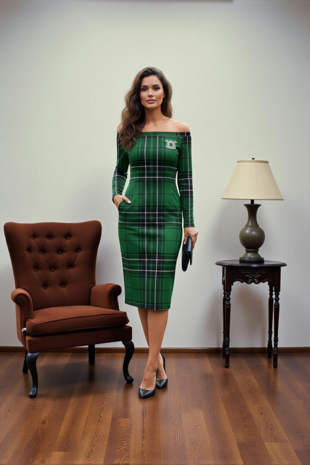 Mac Lean Clan Tartan Dress, Off Shoulder Midi Dress by Angelic Blessings - Angelic Blessings