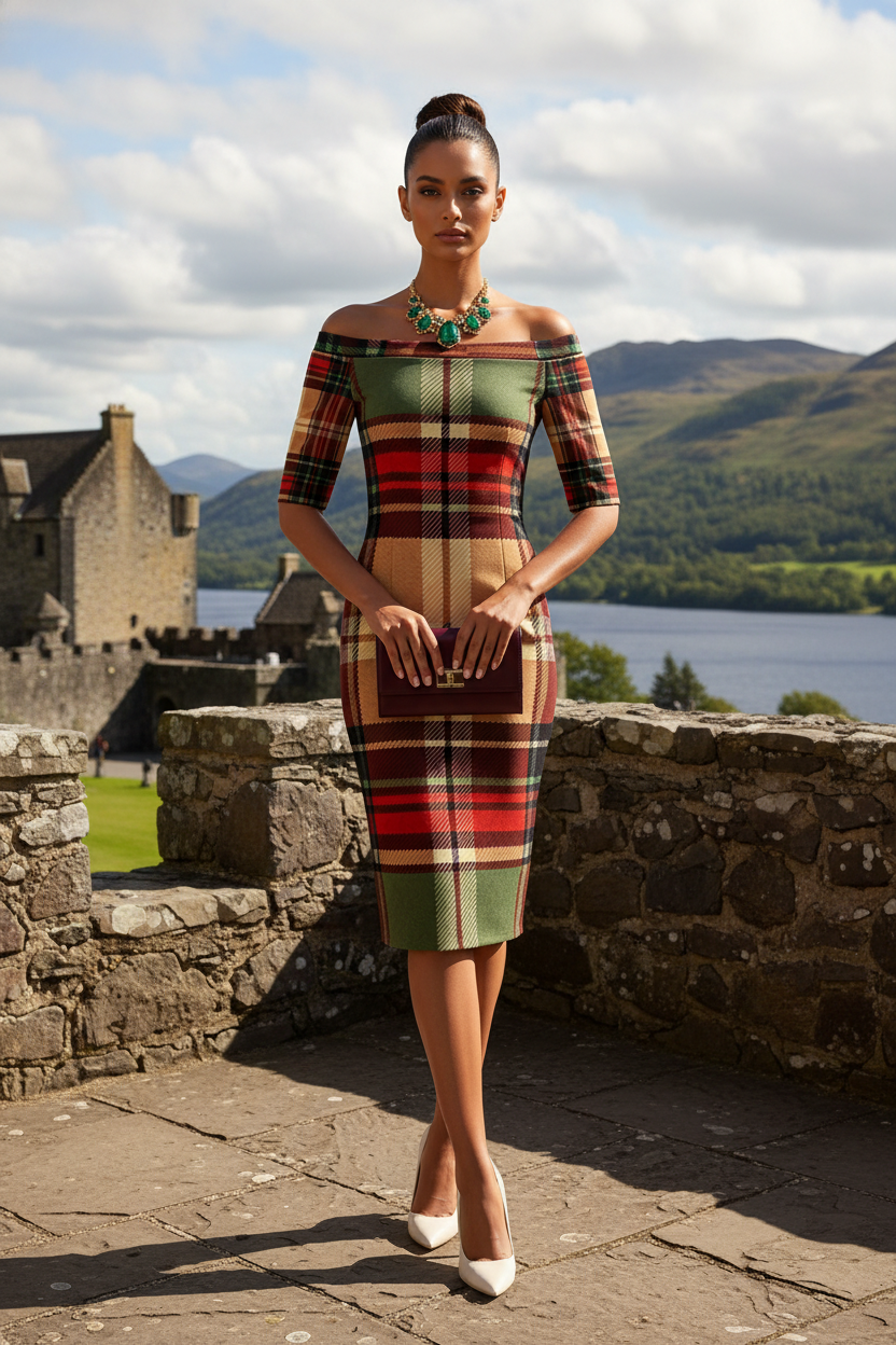 Wrap Dress Dress Plaid Outfit Elegant Evening Off Shoulder Style