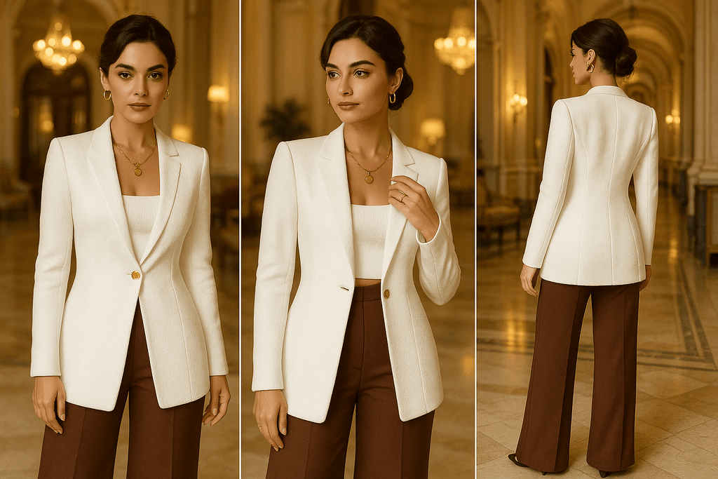Luxury one-button blazers in six colours – Angelic Blessings collection editorial