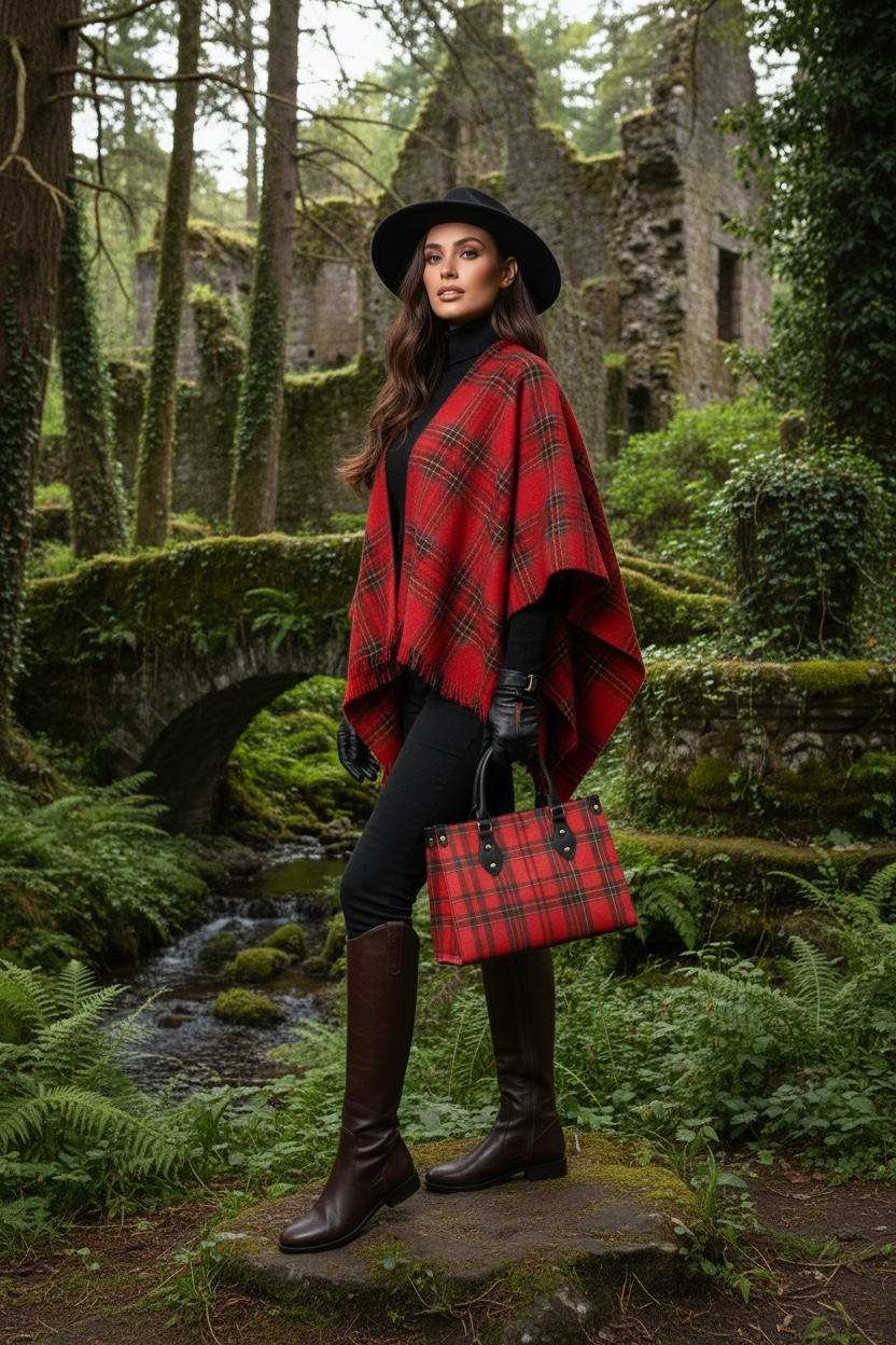 Elegant red tartan fashion tote bag made to order