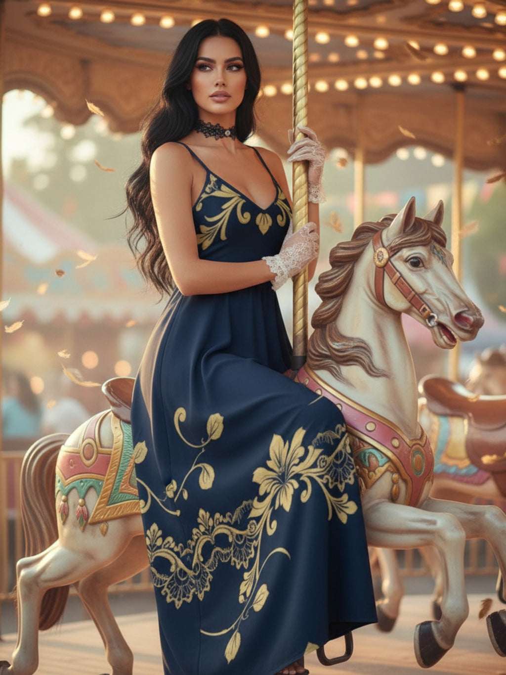 Royal blue A-line maxi dress with flowy silhouette and spaghetti straps