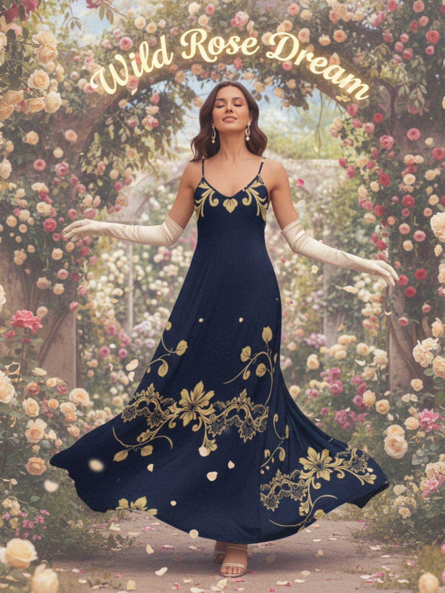 Angelic Blessings Shop royal blue maxi dress for women with gold floral design and elegant fit