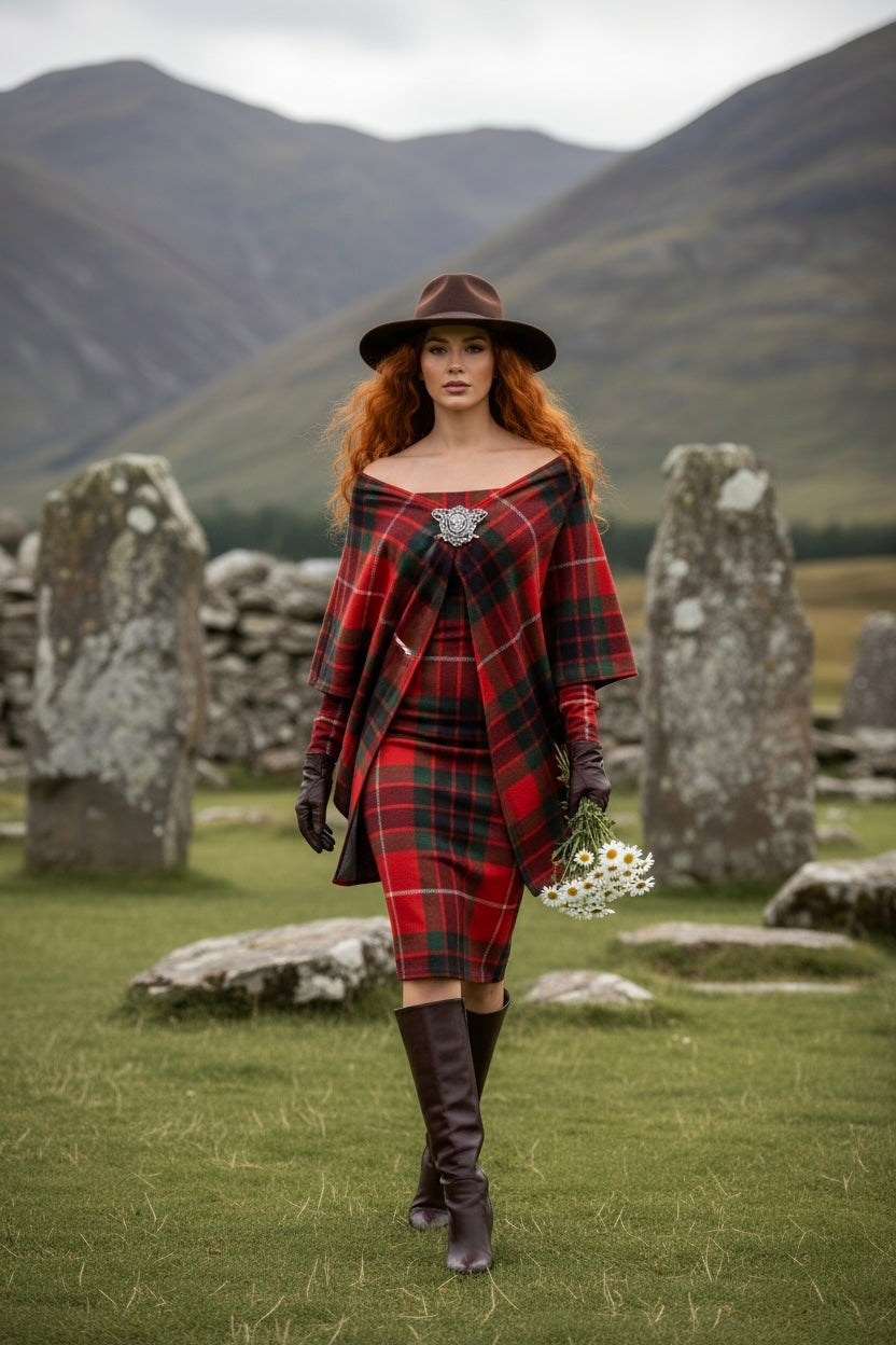 Scotland inspired fashion dress in red tartan print