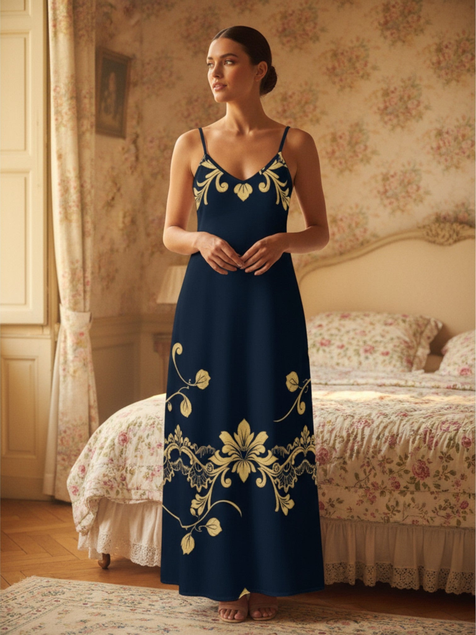 Summer outfit featuring royal blue V-neck maxi dress