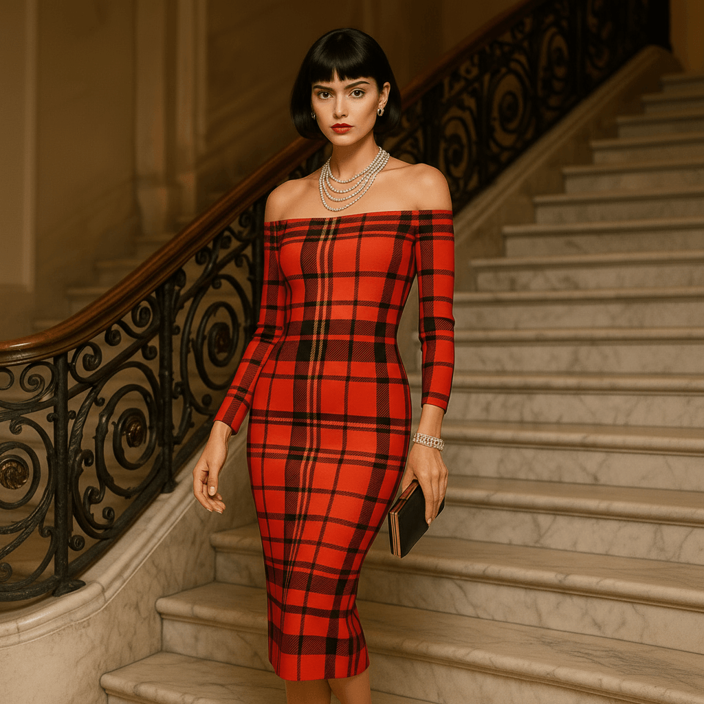 Tioram Red Tartan dress off shoulder bodycon dress by Angelic Blessings Shop in Highlands Fashion style