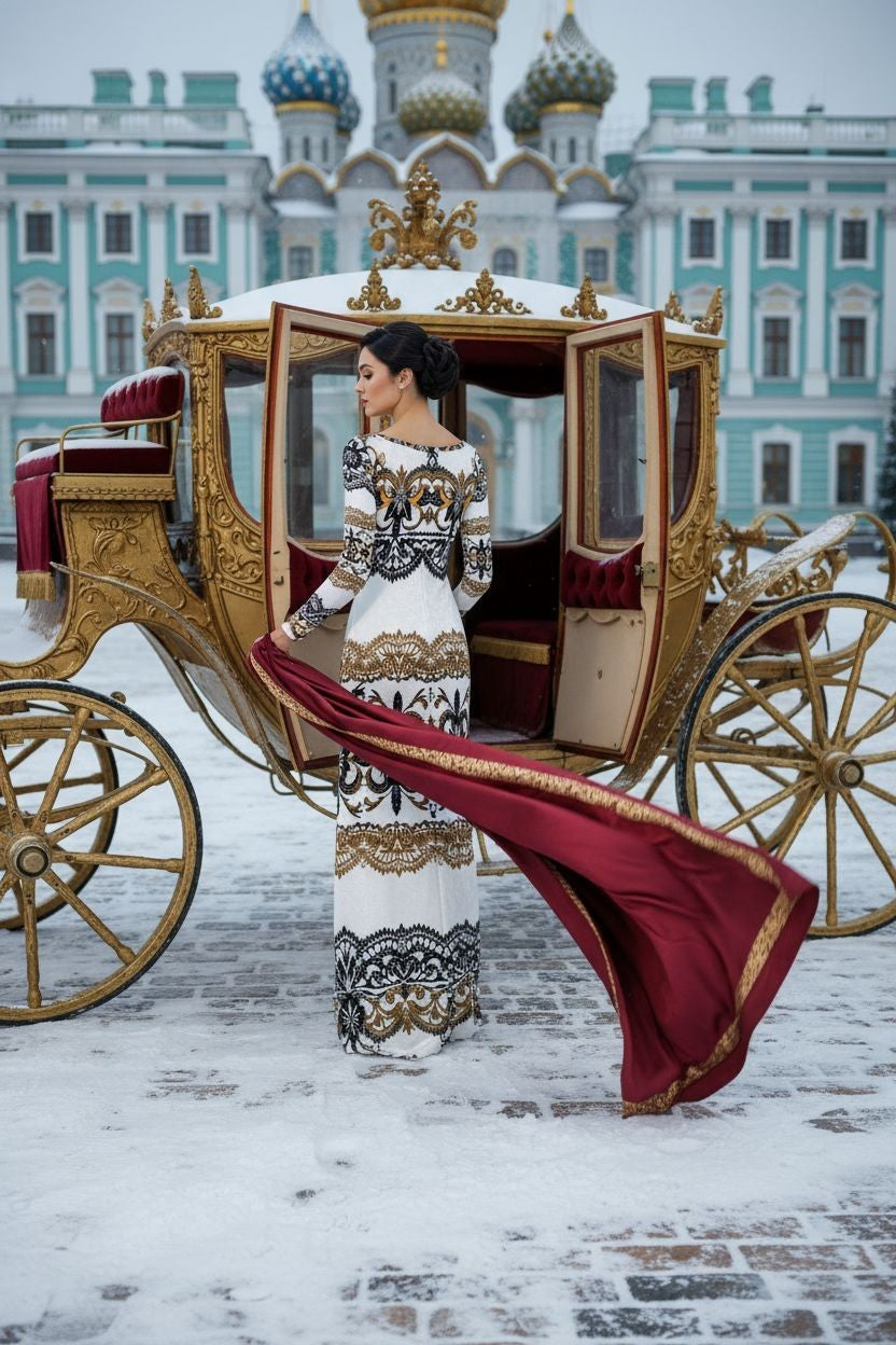 Velora Velvet Shine Long Sleeve Maxi Dress | Elegant Baroque Evening Gown XS–6XL - Angelic Blessings