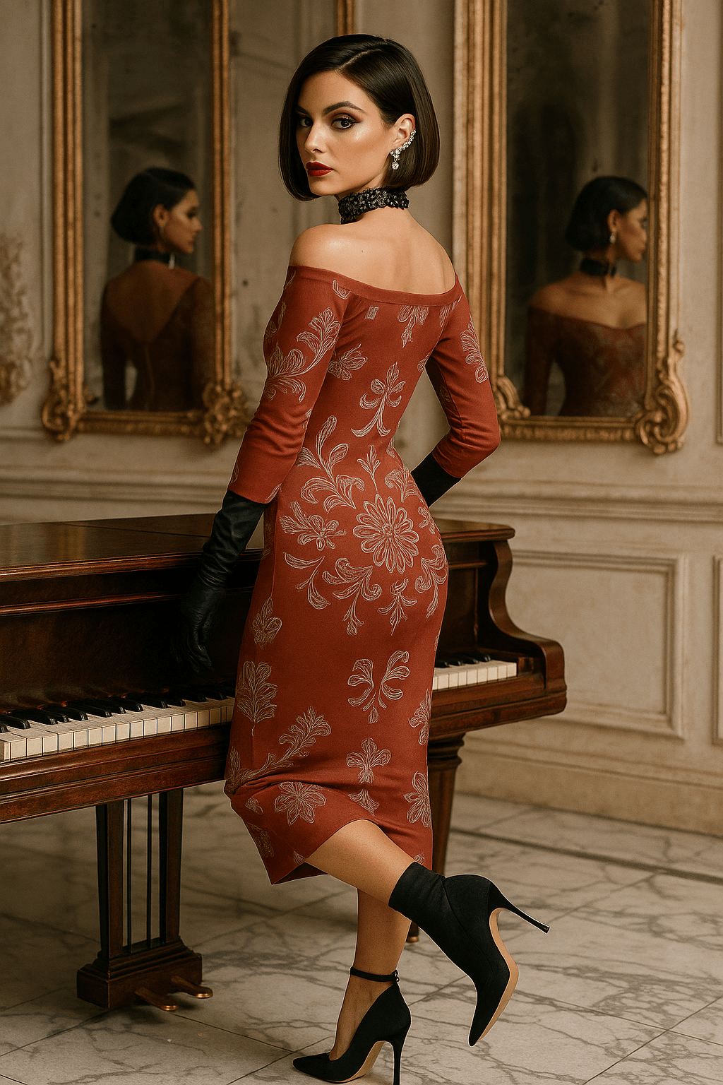 Long sleeve wrap dress in warm bronze – bohemian luxury fashion